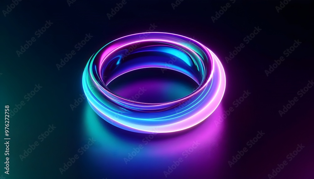 Abstract colorful neon ring background with reflection on the floor