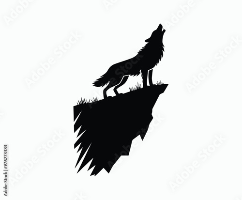 Howling wolf silhouette EPS vector art illustration template on a white background