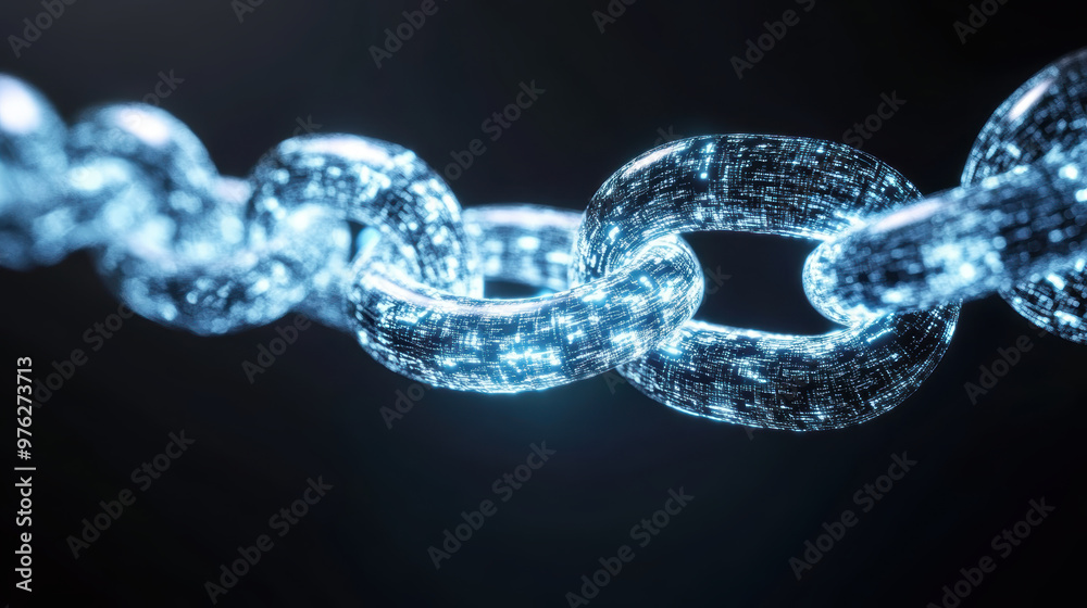 Abstract 3D glowing digital chain representing blockchain technology Abstract 3D glowing digital chain representing blockchain technology