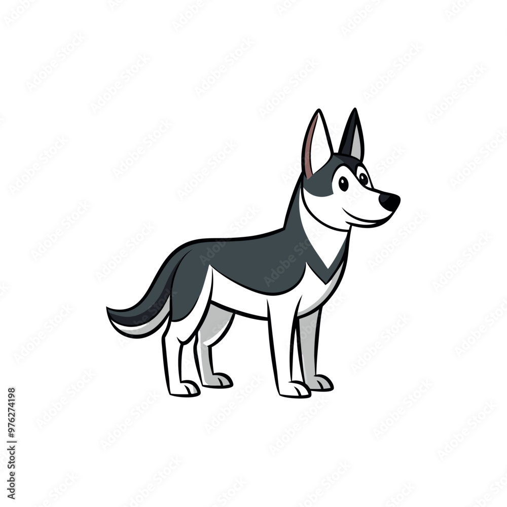 a German Shepherd dog. The dog is standing on all fours and is facing towards the left side of the image. It has a long, slender body with a pointed head and pointed ears a German Shepherd dog. The dog is standing on all fours and is facing towards the left side of the image. It has a long, slender body with a pointed head and pointed ears
