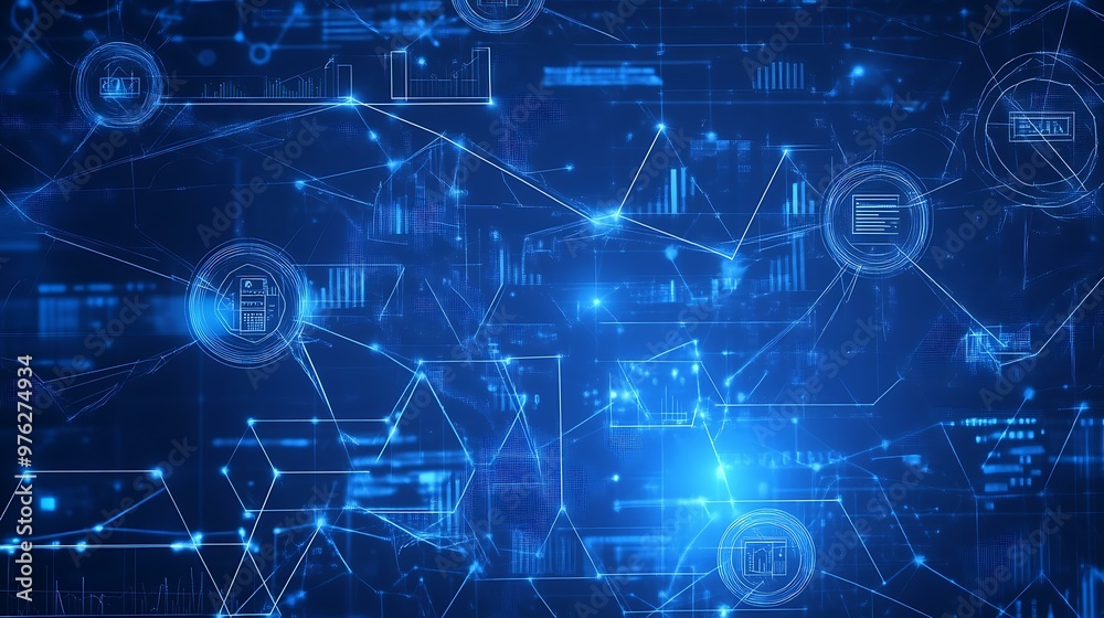 A blueprint illustration showcasing the concept of a growing technology business, with interconnected lines and upward graphs A blueprint illustration showcasing the concept of a growing technology business, with interconnected lines and upward graphs