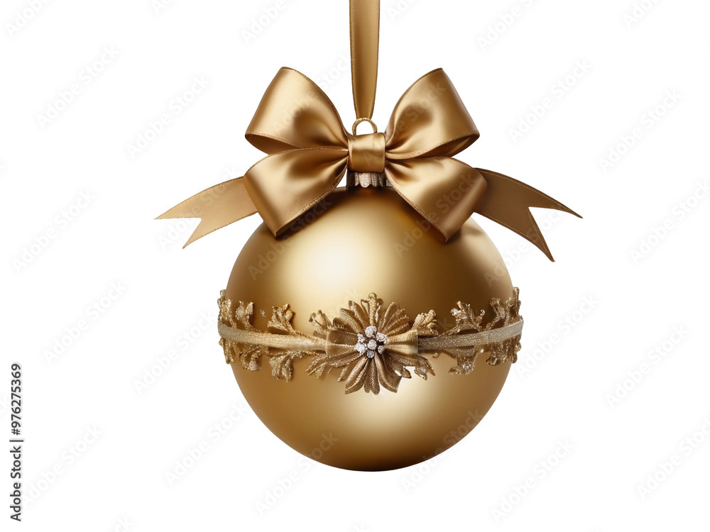 golden christmas ball with bow isolated on white or transparent background golden christmas ball with bow isolated on white or transparent background
