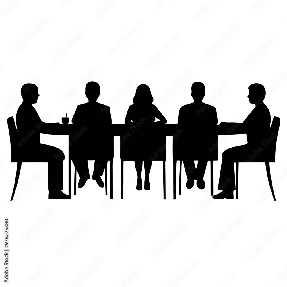 a group of six people sitting around a long table. The table is rectangular in shape and appears to be made of wood a group of six people sitting around a long table. The table is rectangular in shape and appears to be made of wood