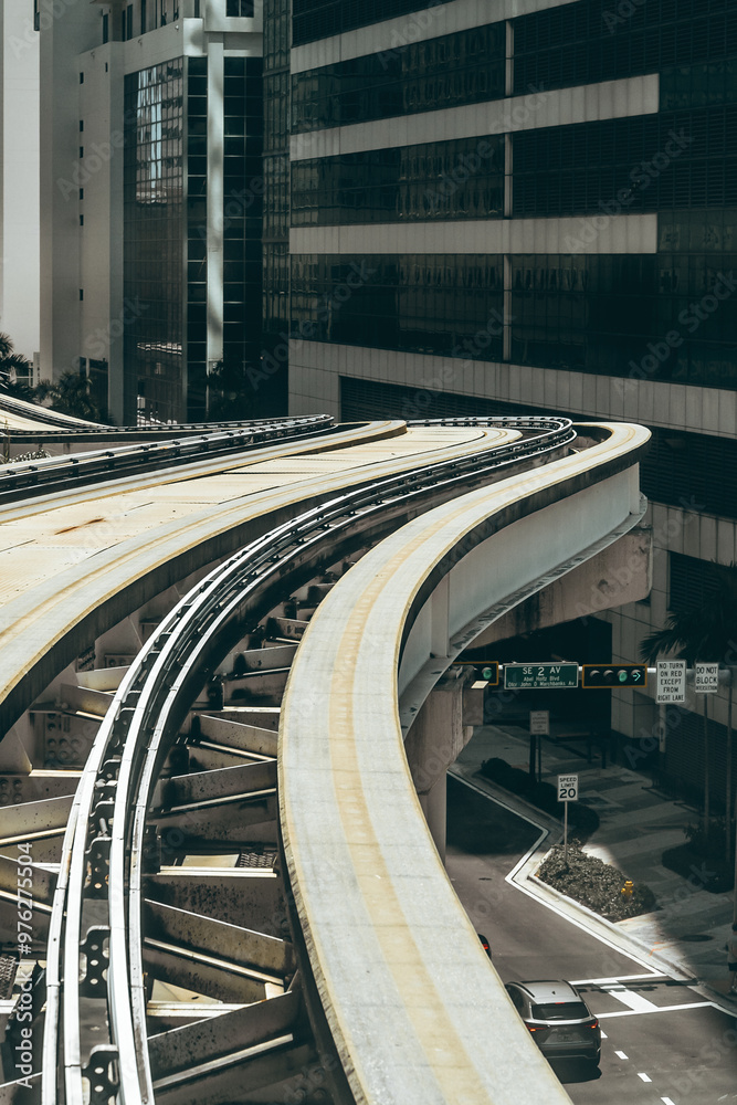 Suspended tramway rail in Miami.
