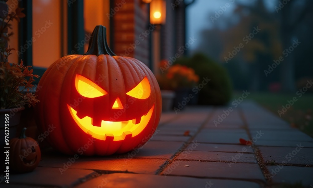 Halloween Jack-o'-lantern, glowing pumpkin, spooky atmosphere Halloween Jack-o'-lantern, glowing pumpkin, spooky atmosphere