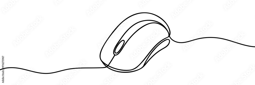 Computer mouse in continuous One line drawing vector. Mouse cursor to PC icon. Continuous outline of a Mouse computer device icon. Computer mouse in continuous One line drawing vector. Mouse cursor to PC icon. Continuous outline of a Mouse computer device icon.