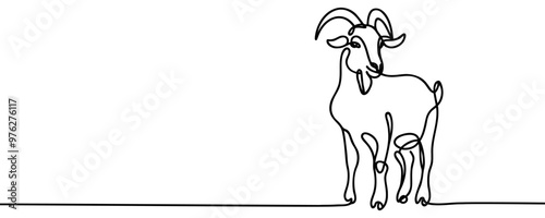 Goat one line continuous drawing. Goat symbol. Farm animal continuous one line illustration. sheep, lamb. Muslim holiday sacrifice an animal to god eid al adha. Vector