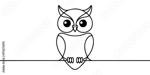 Continuous line owl. One line drawing owl night animal single line vector illustration