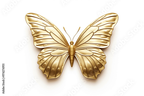 butterfly with gold metallic color wings isolated on white background