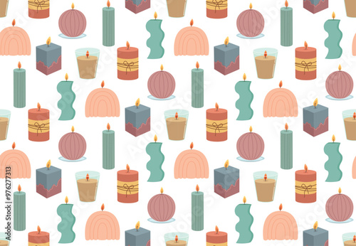Cute seamless pattern colorful candles. Hand drawn homely background