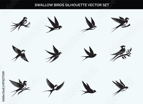 Black Swallow Bird Silhouette Vector Illustration on Transparent Background