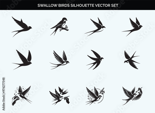 Black Swallow Bird Silhouette Vector Illustration on Transparent Background