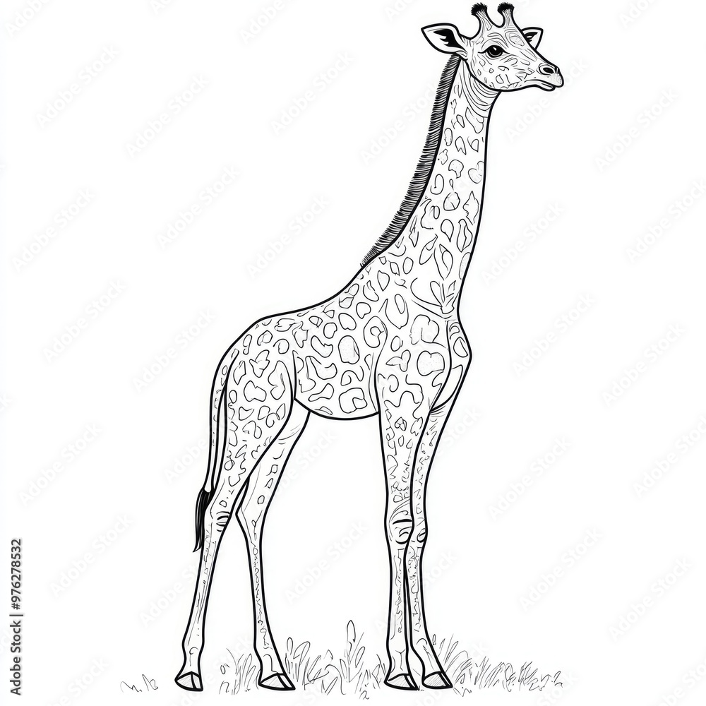 Fototapeta premium Tall Giraffe Sketch in Black and White