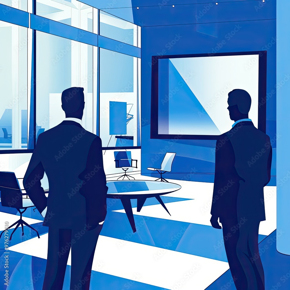Modern Office Meeting Two Businessmen Silhouettes Modern Office Meeting Two Businessmen Silhouettes