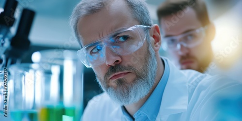 A scientist in a white lab coat working diligently in a modern laboratory filled with scientific equipment, illustrating dedication to research and scientific discovery.