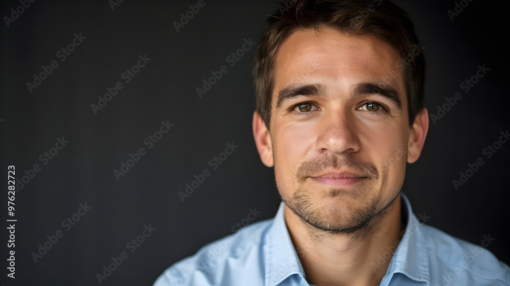 Fototapeta premium Confident Young Man Serious Expression Close-Up Portrait. AI Generated