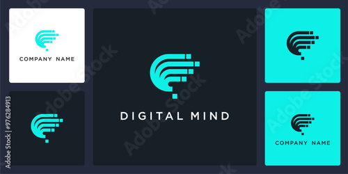 Vector of digital mind icon and logo design template