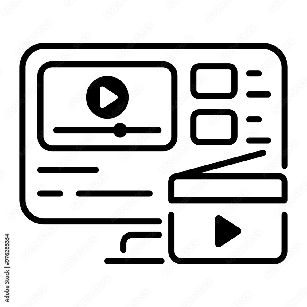An outline icon of movie trailer  
