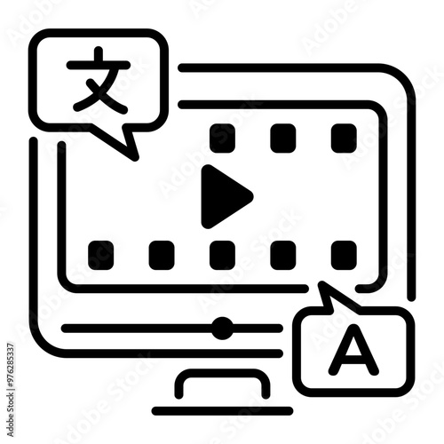 A line icon of movie subtitles 