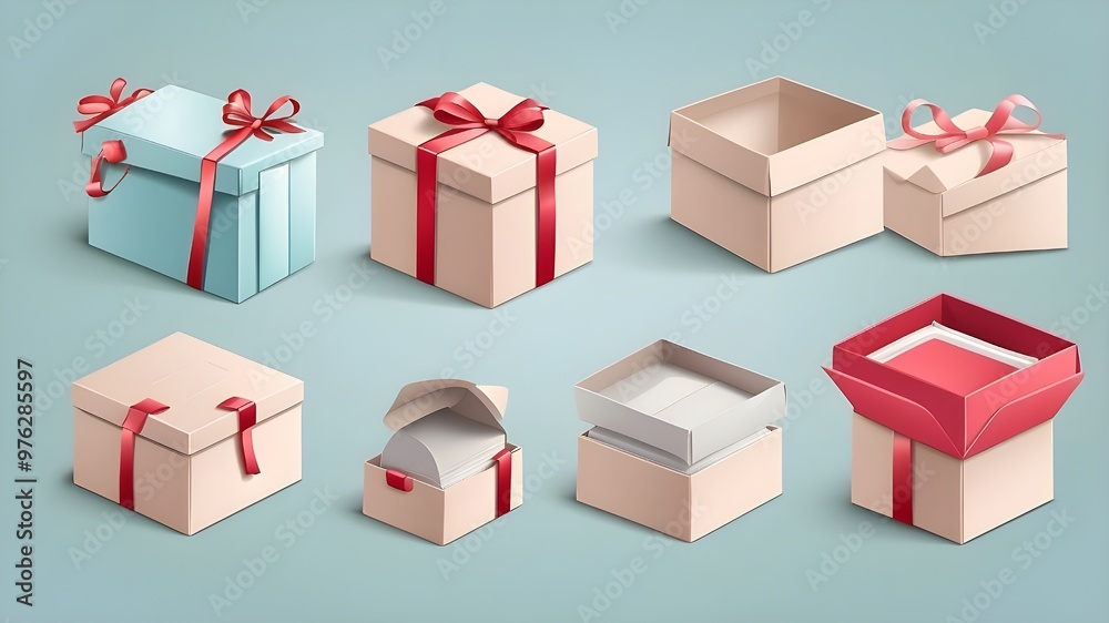 A realistic imitation of an open and closed cardboard box. Isolated vector image set on a white backdrop. converting your 2D drawings to 3D. can be used for food, cosmetics, medicine, and other purpos A realistic imitation of an open and closed cardboard box. Isolated vector image set on a white backdrop. converting your 2D drawings to 3D. can be used for food, cosmetics, medicine, and other purpos