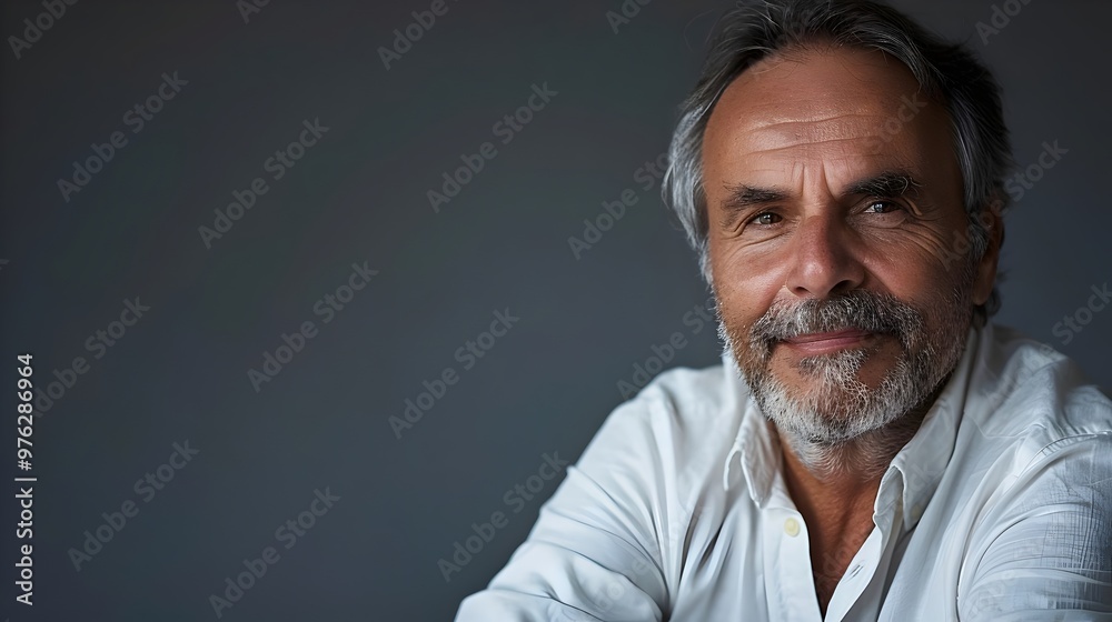 Confident Inspired Mature Man Smiling Portrait Expression Relaxed Lifestyle Style. AI Generated Confident Inspired Mature Man Smiling Portrait Expression Relaxed Lifestyle Style. AI Generated