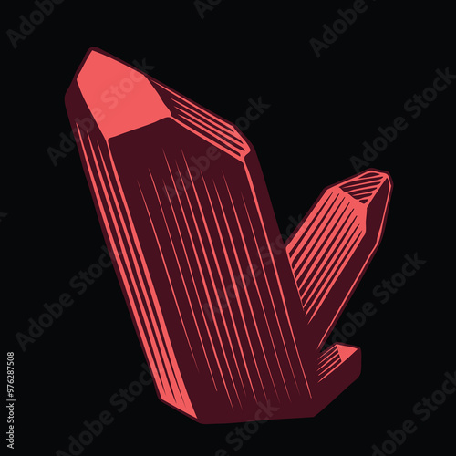 Red Precious Crystal. Editable hand drawn illustration. Vector vintage engraving. Isolated on black background. 8 EPS