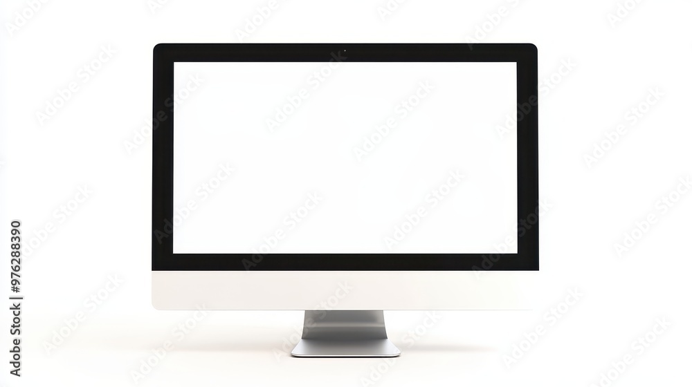 A clean desktop mockup showcases a blank monitor on a white backdrop, ideal for designs A clean desktop mockup showcases a blank monitor on a white backdrop, ideal for designs