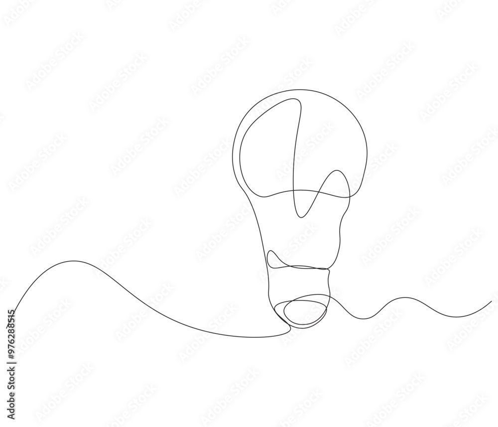 Light bulb continuous line vector illustration with editable stroke. Single line art of light bulb for business idea, brainstorm or electricity concept Light bulb continuous line vector illustration with editable stroke. Single line art of light bulb for business idea, brainstorm or electricity concept