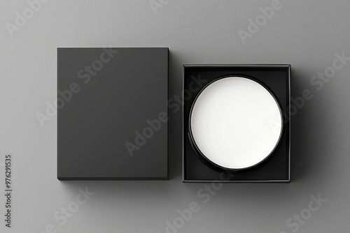 This 3D render illustration shows a blank proof coin in a plastic case and box. photo