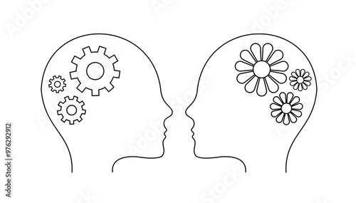 Two types of thinking: logical, structured thinking based on analysis, rationality and technological advances, and intuitive, emotional perception associated with nature, beauty and harmony.