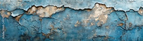 An abstract image of a blue beton wall, marked by intricate cracks and flaking paint, revealing rough patches of concrete underneath, giving a strong sense of decay and industrial grunge. watercolor