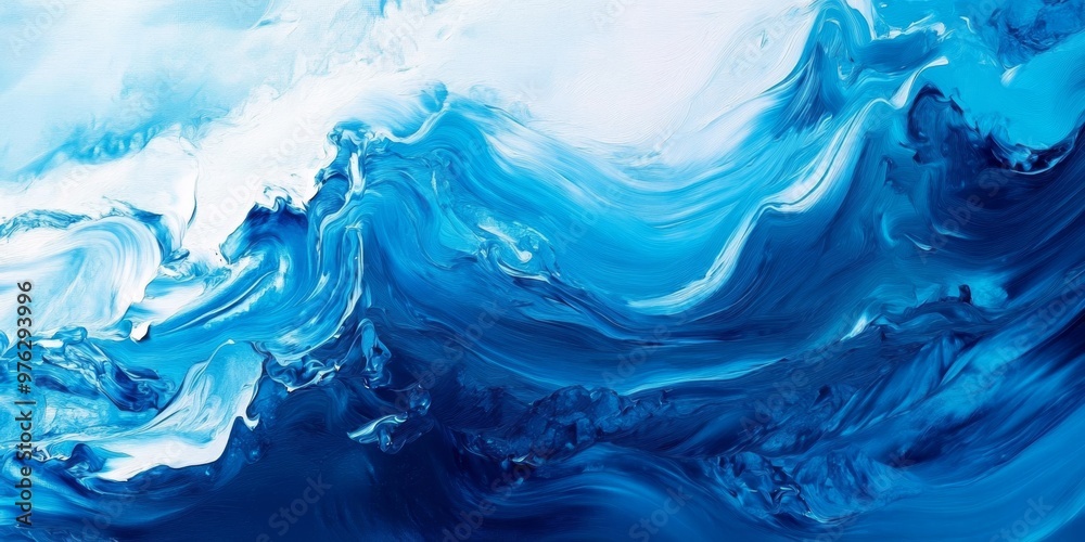 An abstract illustration of ocean waves, showcasing textured layers of blue and white oil paint strokes. It beautifully evokes the serene and captivating essence of the sea in all its glory An abstract illustration of ocean waves, showcasing textured layers of blue and white oil paint strokes. It beautifully evokes the serene and captivating essence of the sea in all its glory