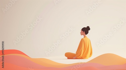 Calming Vector Illustration of a Person Meditating in Peaceful Environment with Soft, Warm Colors