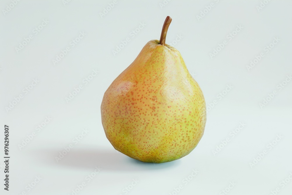 A ripe pear sits alone on a white surface A ripe pear sits alone on a white surface
