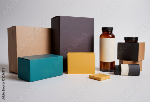 Assorted Product Packaging Boxes and Bottles on Display