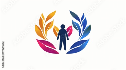 Psychology Logo Featuring Silhouette of Person Surrounded by Colorful Leaves in a Creative Design photo