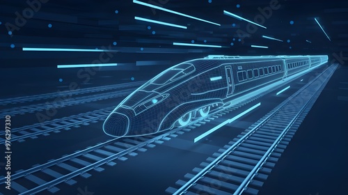 Futuristic High Speed Trn Wireframe on Tracks photo