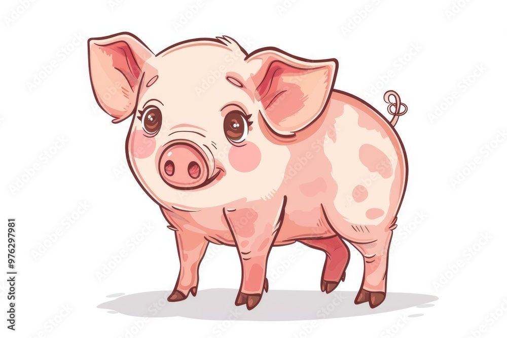 A cartoon pig stands alone on a white background A cartoon pig stands alone on a white background