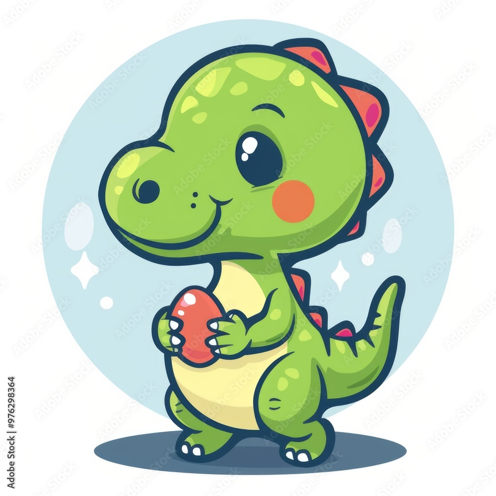 A friendly cartoon dinosaur holds an apple, suitable for kids' illustrations and educational materials A friendly cartoon dinosaur holds an apple, suitable for kids' illustrations and educational materials