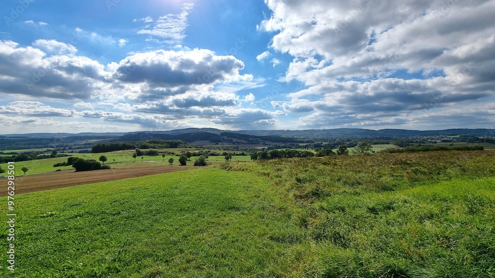 Fototapeta premium panoramic picture, the fields over bellenberg