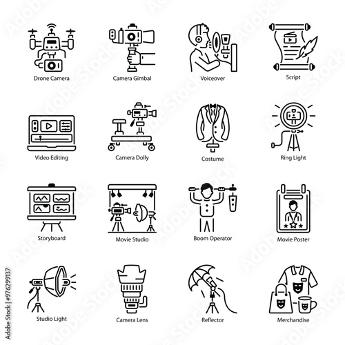 Handy Bundle of Cinematography Line Style Icons 

