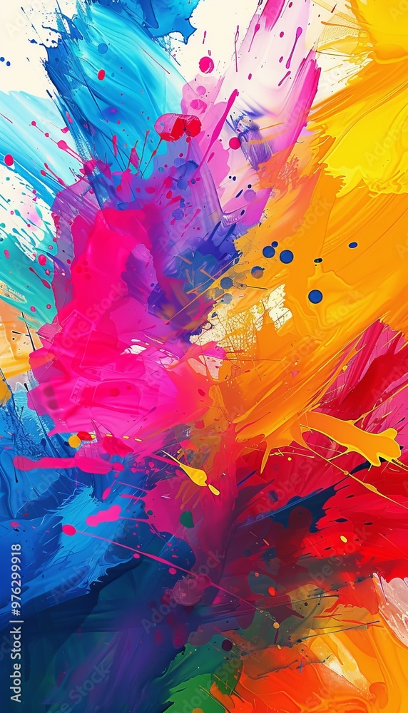 Vibrant splashes of color and dynamic geometric shapes create an abstract wallpaper, adding energy Vibrant splashes of color and dynamic geometric shapes create an abstract wallpaper, adding energy