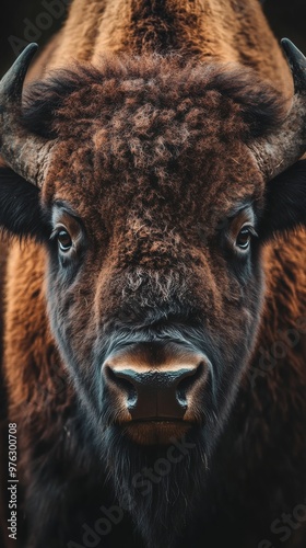 Wallpaper Mural Close-up of a bison with textured fur, wildlife portrait. Nature and conservation concept Torontodigital.ca
