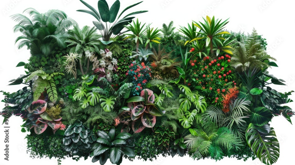 Fototapeta premium A collection of different plant species growing on a wall