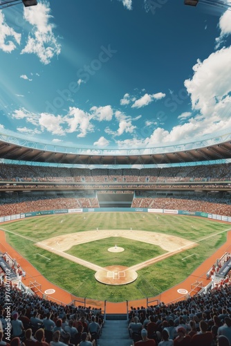 A packed baseball stadium with many fans cheering and enjoying the game, possibly used as an event or crowd background