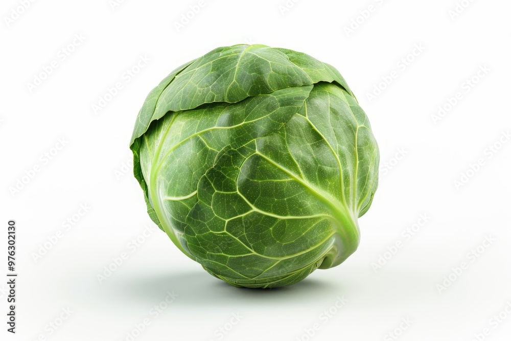 Close-up shot of a cabbage head on a white surface, ideal for use in food or agricultural related contexts Close-up shot of a cabbage head on a white surface, ideal for use in food or agricultural related contexts