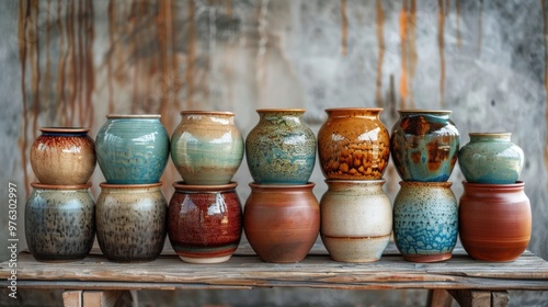 Handcrafted Clay Pottery with Earthy Tones and Rustic Glaze Patterns