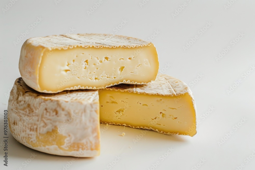 Three pieces of cheese stacked on top of each other Three pieces of cheese stacked on top of each other