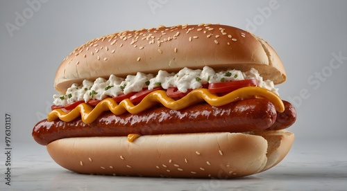 hot dog with mustard and ketchup