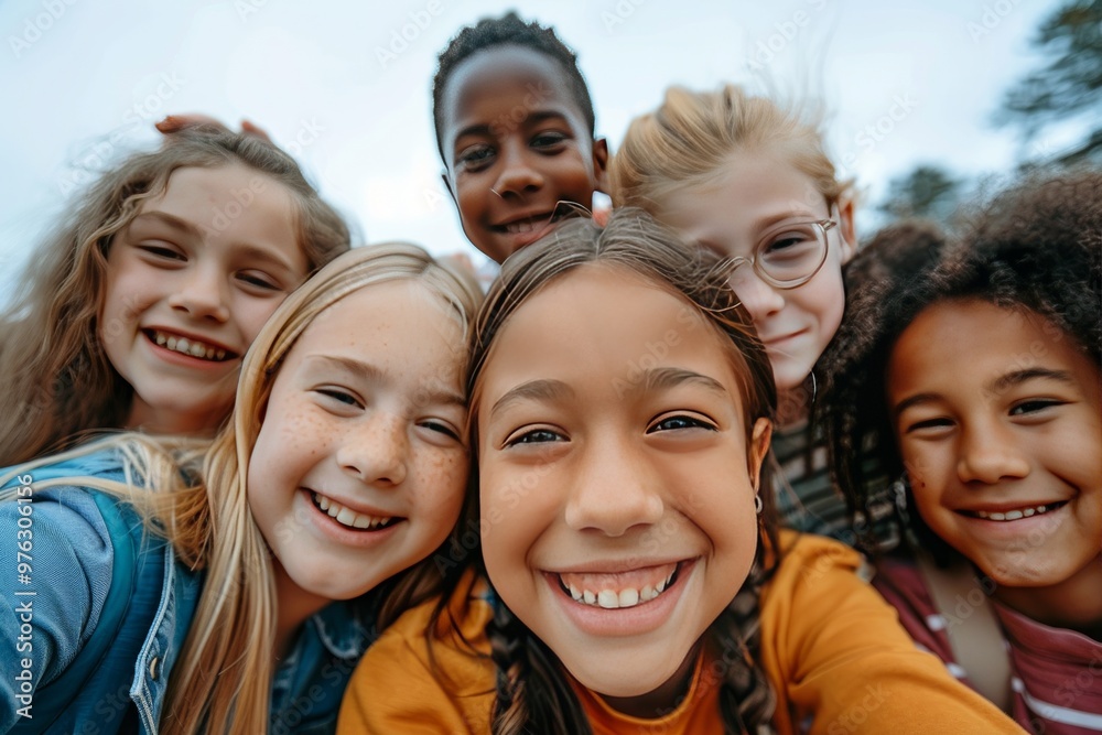 Group of cheerful schoolchildren having fun together, capturing the joy and camaraderie of childhood friendships Group of cheerful schoolchildren having fun together, capturing the joy and camaraderie of childhood friendships